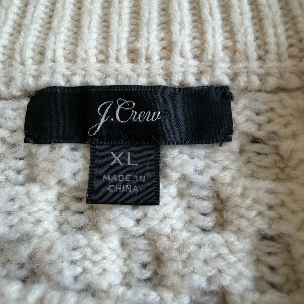 J CREW POPCORN CABLE KNIT SWEATER XL beige cream wool blend winter classic - Picture 6 of 9